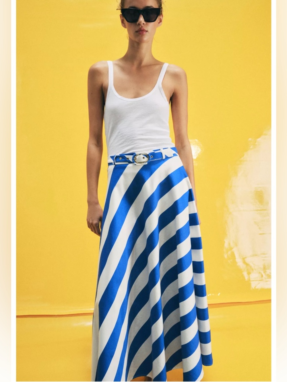 Zara STRIPED MIDI SKIRT WITH BELT